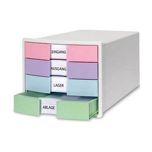 HAN Schubladenbox IMPULS  rosa, lila, blau, grün 1012-129, DIN A4, DIN C4 mit 4 Schubladen