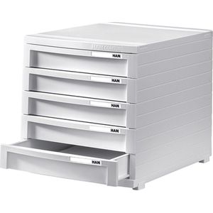 HAN ConTUR Ladebox met 5 gesloten laden hoog tot B4 formaat met trekslot en opschriftplaten, rubberen poten, uittrekbaar modulair ladesysteem, wit 1505-12