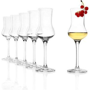 STÖLZLE LAUSITZ Grappa glazen, grappaglazen, set van 6, borrelglazen met steel, likeurglazen, 90 ml, vaatwasmachinebestendig, zoals mondgeblazen, uitstekende premium kwaliteit