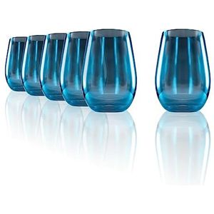 Stölzle Lausitz Set van 6 longdrinkglazen, cocktailglazen, gespiegeld, blauw