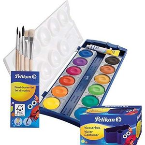 Pelikan Set DIN 5023 K12 plafondverf 12 kleuren + 1 tube wit ondoorzichtig schoolstandaard (met beker + borstel) blauw