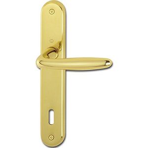 HOPPE 2857622 deurkrukgarnituur ROISSY-op lange plaat kleurbaard afstand 90 mm, voor deurdikte 35-54 mm, gepolijst messing