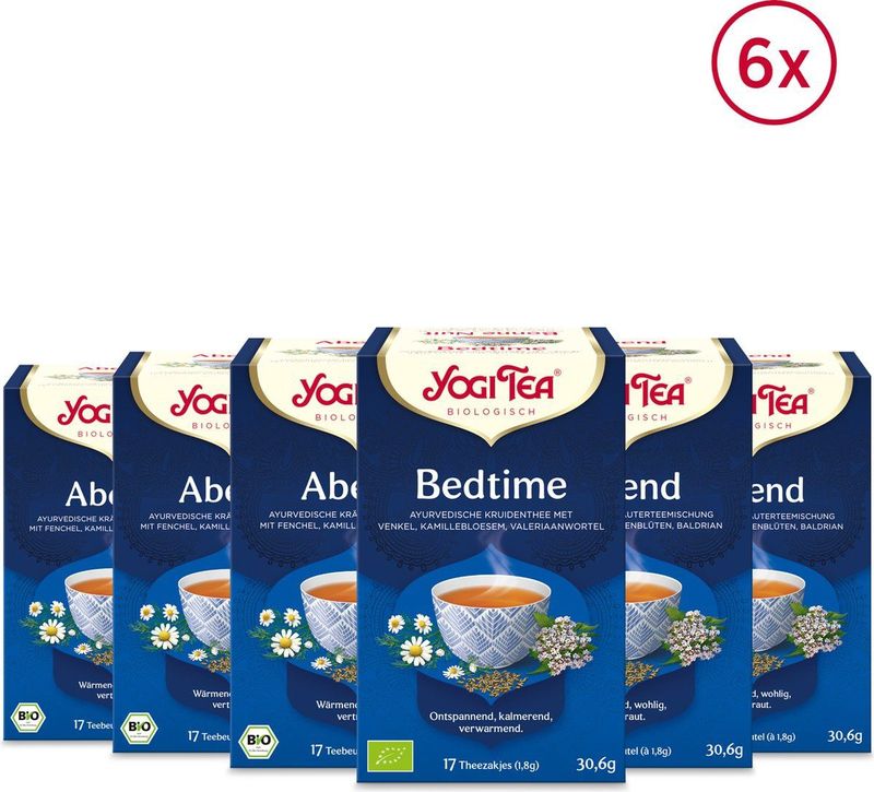 Yogi Tea Bedtime - Biologische Thee - 6x17 Stuks - 102 Theezakjes - Cafeïnevrij - Kruidenthee - Ayurveda - NL-BIO-01