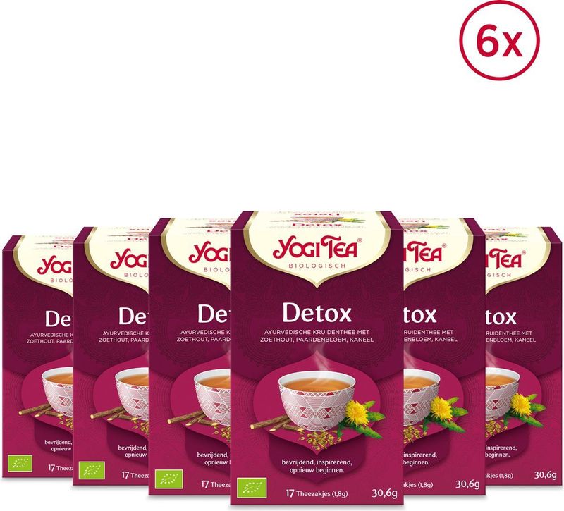 Yogi Tea Detox - Biologische Thee - 6x17 Stuks - 102 Theezakjes - Kruidenthee - Ayurveda - NL-BIO-01