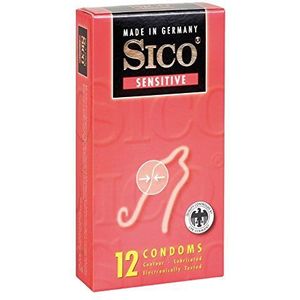 SICO Sensitive condooms – natuurlijk rubber latex – glijmiddelcoating – dunne muren voor intensieve seks – afzonderlijk verpakt in een doos – 12 stuks – Made in Germany