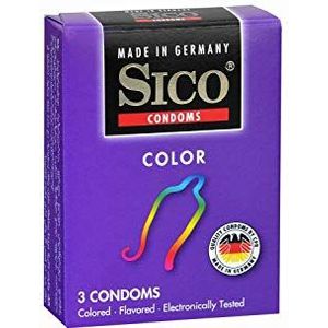 SICO Color condooms - kleurrijk en gearomatiseerd - natuurlijk rubberlatex - afzonderlijk verpakt in een doos - 3 stuks - Made in Germany