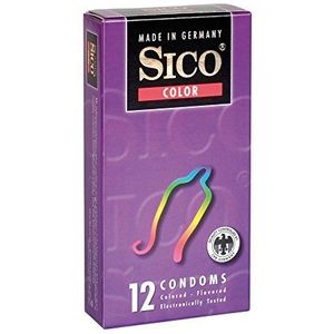 SICO Color condooms - gekleurd en gearomatiseerd - natuurlijk rubberlatex - afzonderlijk verpakt in een doos - 12 stuks - Made in Germany