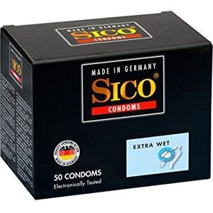 SICO Extra natte condooms - met speciale glijcoating - natuurlijk rubberlatex - afzonderlijk verpakt in een doos - 50 stuks - Made in Germany