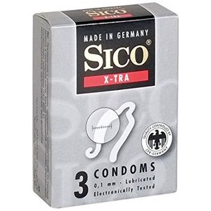 SICO X-tra condooms - verhoging van de wanddikte - natuurlijk rubberlatex - afzonderlijk verpakt in een doos - 3 stuks - Made in Germany