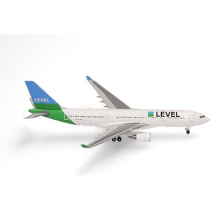 Herpa vliegtuig model Level Airbus A330-200 schaal 1:500 - voor verzamelaars, miniatuur deco, metaal vliegtuig zonder onderstel