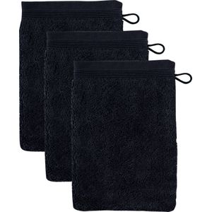 Möve 3er set Superwuschel washandschoen 15 x 20 cm gemaakt van 100% katoen, zwart