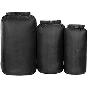 Tatonka Dry Sack Set 3 Pack zakken (10l / 18l / 30l) - Drie waterdichte pakzakken met rolsluiting en steeksluiting - van gerecycled polyester - 10, 18 en 30 liter volume (zwart)