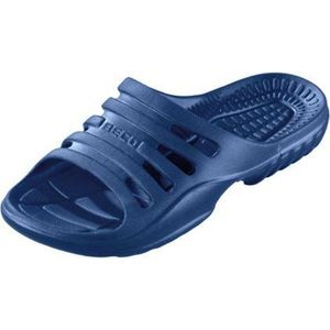 Bad/sauna slippers met voetbed navy blauw heren - Badslippers antislip - Zwembad/strand artikelen