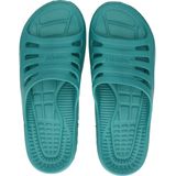 Bad/sauna slippers met voetbed petrol blauw dames - Badslippers antislip - Zwembad/strand artikelen