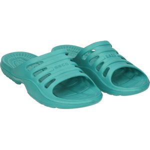 Bad/sauna slippers met voetbed petrol blauw dames - Badslippers antislip - Zwembad/strand artikelen