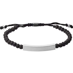 Fossil - Drew - Armband - Zwart - Kralen - Lederen Koord