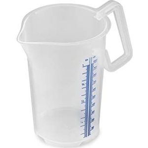 thermohauser Maatbeker met gesloten handgreep, 1000 ml, kunststof PP, blauwe schaal in liter en milliliters, transparant