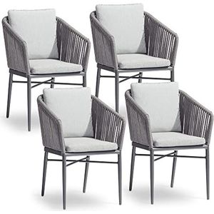 acamp Set van 4 stapelstoelen Manhattan van Seiloptik met polyester koorden antraciet donkergrijs