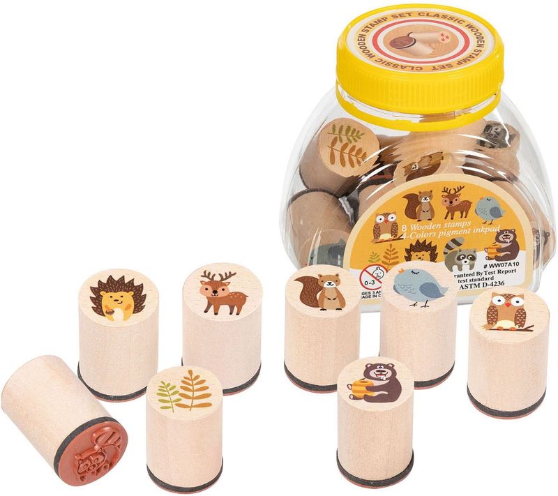 Goki Houten Stempelset Bosdieren, 9dlg.