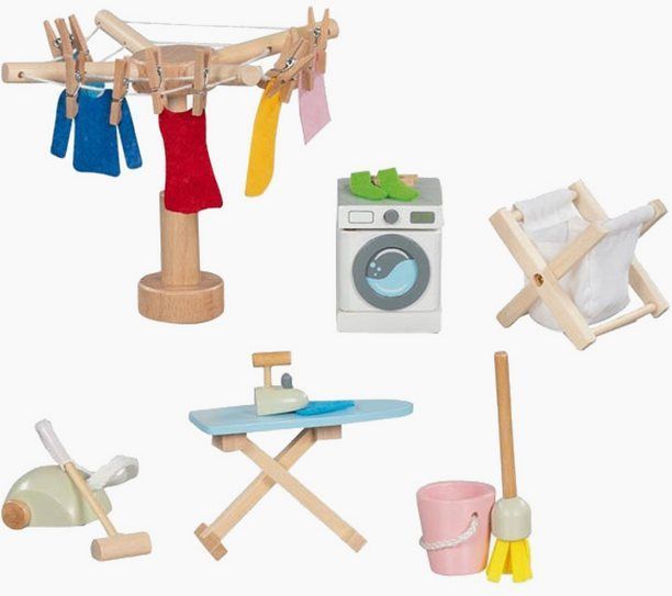 Gollnest & Kiesel - Waskeuken - 29-delige Set - Inclusief Wasmachine en Strijkplank - Geschikt voor Poppenhuis