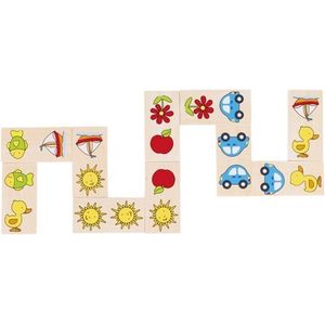 Goki Dominó Unisex kinderen - 28 houten dominostenen met kleurrijke illustraties - Familiespel
