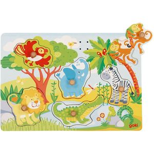 Goki Houten Noppenpuzzel Dierentuin met Geluid, 6st.