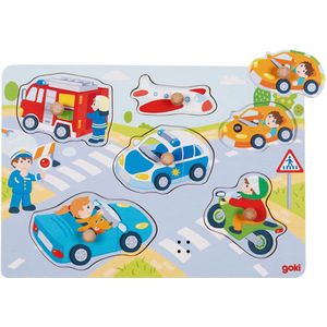 Goki - Houten Noppenpuzzel - Voertuigen - Hout - Geschikt voor Kinderen vanaf 1 Jaar