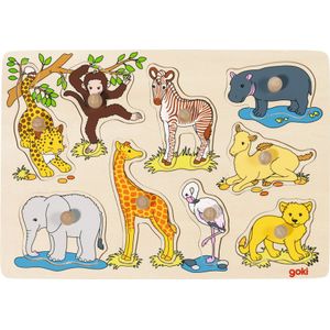 Goki Houten Noppenpuzzel Wilde Dieren, 9dlg.