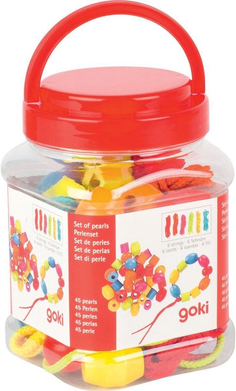 Goki - Houten Kralenset - Kleurrijk Speelgoed - 45 Stuks - Met Rijgkoord