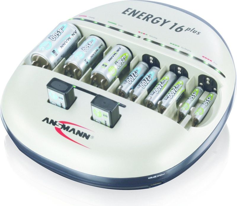 Akku Ladegerät ni-mh aaa aa c d 9V,USB - Ansmann