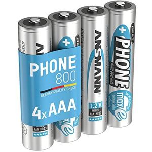 ANSMANN AAA 800 mAh NiMH 1,2 V oplaadbare batterijen (4 stuks) - oplaadbare batterijen voor draadloze vaste telefoon, babyfoon, walkietalkie enz. - AAA batterij met lage zelfontlading