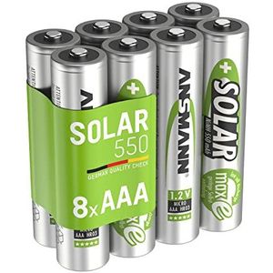 ANSMANN oplaadbare batterij AAA Micro 550mAh 1,2V NiMH voor solarlampen 8 stuks - Oplaadbare batterijen met lage zelfontlading maxE - Solar oplaadbare batterijen ideaal voor solarlampen in de tuin