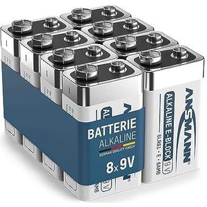 ANSMANN 6LR61 alkalinebatterijen (8 stuks) – set van 9 V batterijen voor rookmelder, bewegingsmelder, alarmsysteem enz. – krachtige batterijen met een lange levensduur