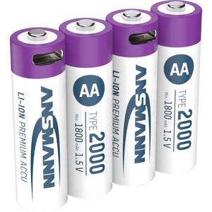 AA Batterij - Oplaadbaar - 1800 mAh - Paars - 4 Stuks - USB-C Kabel Inbegrepen