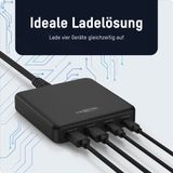 ANSMANN Caricatore USB 65W a 4 Porte, caricatore rapido multiplo USB-C/USB-A per iPhone/Samsung/Google/Xiaomi/Huawei/Laptop e altri dispositivi
