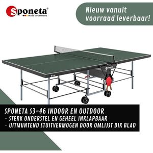 Sponeta® S3-46e Tafeltennistafel Outdoor - Pingpongtafel voor buiten - Groen - Inklapbaar - inclusief tafeltennisnet en 2 batshouder - 5mm weerbestendig groen speelblad - 10 jaar garantie - Made in Germany