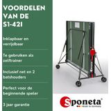 Sponeta® S1-42i Tafeltennistafel Indoor - Pingpongtafel voor binnen - Speeltoestel voor binnen - Inklapbaar - Zelftrainer - Inclusief batshouder en net - 19mm groen blad - 3 Jaar garantie - LxBxH 274x152,5x76cm - Made in Germany