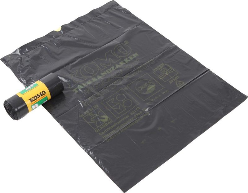 KOMO vuilniszakken met trekband 60 liter grijs 60x80cm 43 my - Doos 20 rol à 15 stuks