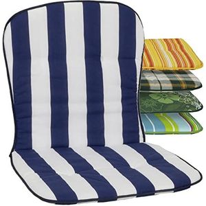 Beo Kussens met lage rugleuning, wasbaar, made in EU volgens Öko-Tex-standaard, ademend stoelkussen, lage rugleuning, UV-bestendige kussens, lage rugleuning met strepen in blauw-wit
