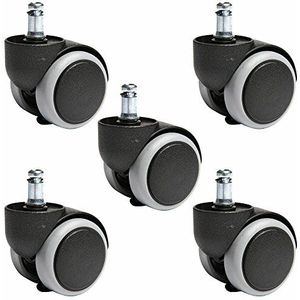 Retoo Bureaustoelwielen, set van 5, 10 mm x 22 mm, 75 mm diameter, stil en vloervriendelijk, geschikt voor harde vloeren en tapijt, eenvoudige montage, hoogwaardige materialen, compatibel met IKEA