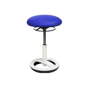 Topstar SU43BR6 Sitness Bob, ergonomische zitkruk, werkkruk, bureaukruk met zwaaieffect, zithoogteverstelling, staande voetring aluminium, wit gelakt, stoffen bekleding, blauw