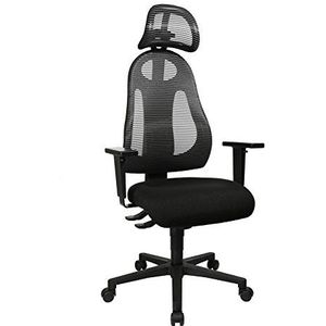 Topstar Free Art Ergonomische bureaustoel, in hoogte verstelbare armleuningen en hoofdsteun, van stof, 61 x 65 x 143 cm, donkergrijs/zwart