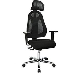 Topstar Free Art bureaustoel, draaibaar, met stof, zwart, met armleuningen en hoofdsteunen, in hoogte verstelbaar, 61 x 65 x 143 cm, stof, zwart/zwart, 61 x 65 x 143 cm