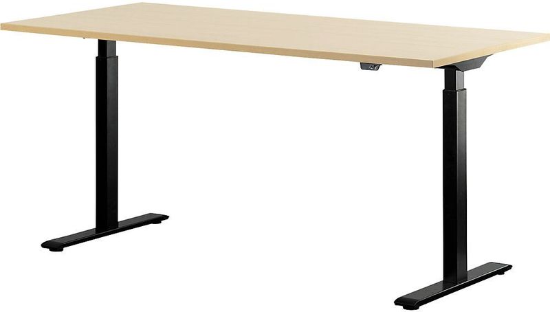Topstar E-Table elektrisch höhenverstellbarer Schreibtisch ahorn rechteckig, T-Fuß-Gestell schwarz 160,0 x 80,0 cm