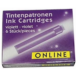 ONLINE standaard peninktcartridges, universele penvullingen, compatibel met alle gangbare vulpennen of rollerballs - 6-pack - kleur lila