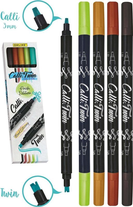 ONLINE® Calli.Twin Double Fresh Brush-Pens farbsortiert, 5 St.