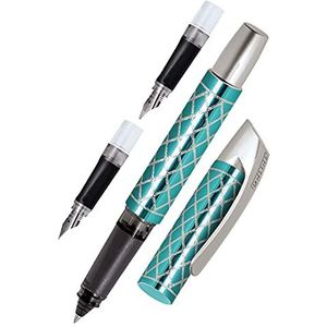 ONLINE Campus Ergonomische schoolpen, inktbal, jerrycan en jerrycan als set voor school, turquoise patroonstift voor studenten, verwisselbare handgrepen