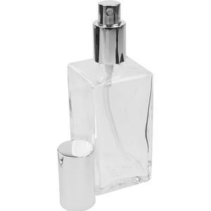 Fantasia parfumfles leeg 100 ml met verstuiverpomp, hoekige fles van helder glas om zelf te vullen, met parfumverstuiver en dop in zilver, navulbaar tot 100 ml