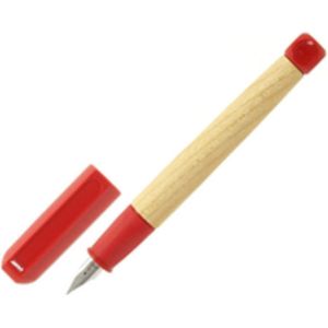 LAMY abc red - kindvriendelijke vulpen met ergonomische grip & gepolijste linkshandige stalen penpunt (LH) in maat M - robuust esdoornhout - inclusief LAMY T 10 blauwschrijvend inktpatroon