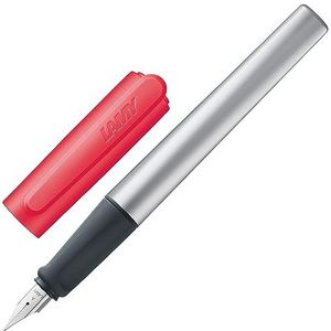 LAMY Nexx 0D5 Lichte en stabiele vulpen van aluminium met neonrode dop met antislip handvat en roestvrijstalen veer in maat M, ideaal voor beginners in schrijven, school of